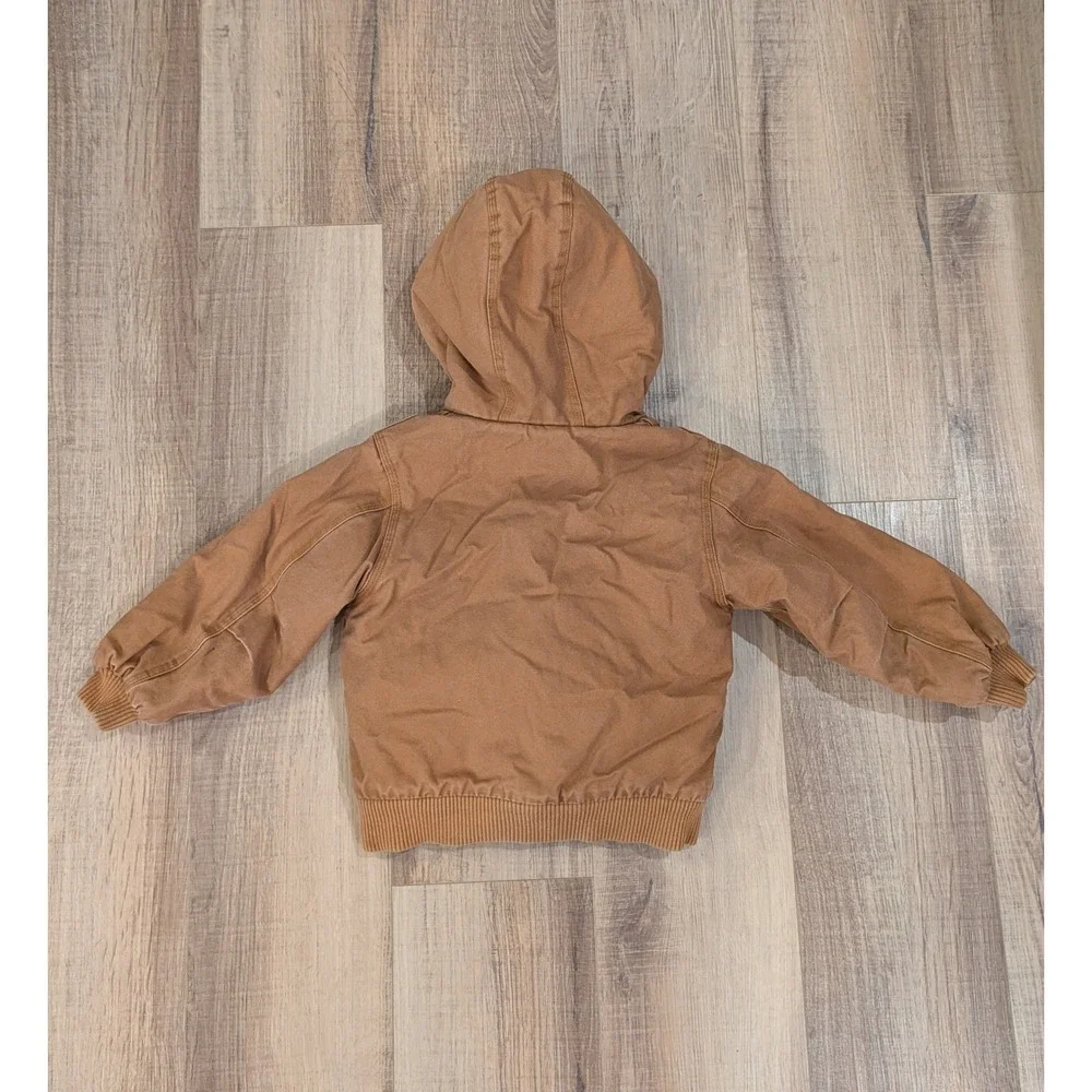 Carhartt Kids Brown Duck Quilted Flannel Lined Active Jacket 4T Hooded Coat